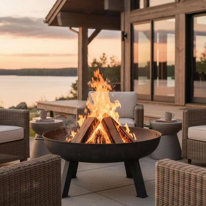 34 In. X 15 In. round Cast Iron Wood Burning Fire Pit Bowl in Steel