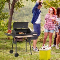 BBQ Grill Outsunny 48" Steel Portable Backyard Charcoal BBQ Grill and Offset Smoker Combo with Wheels,Portable Grill