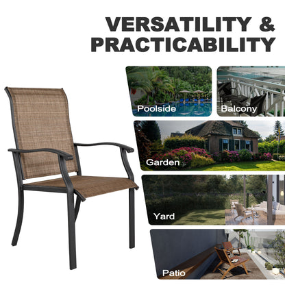 7 -Piece Black Patio Dining Set Iron Rectangle Table with 6 Brown Stationary Chairs