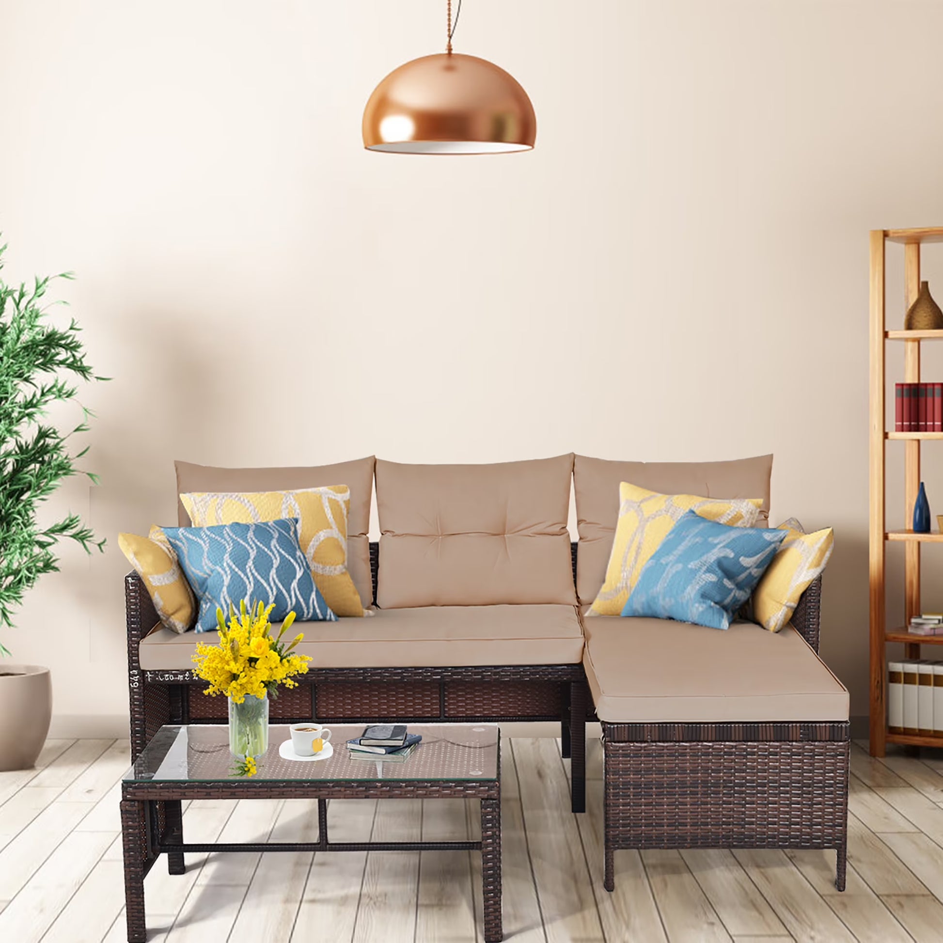 3PC Patio Sofa Set Outdoor Sectional Conversation Set Rattan Wicker