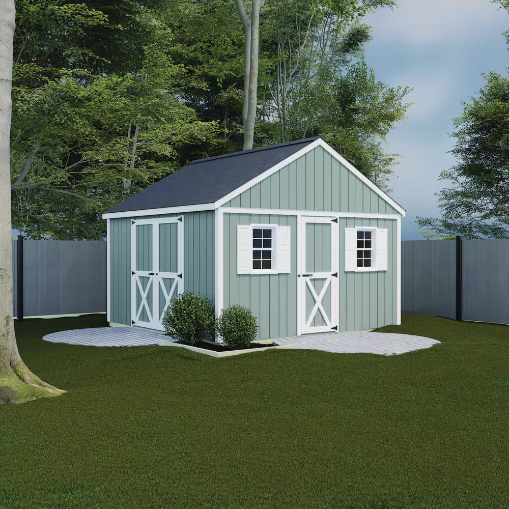 Backyard Basecamp 12 Ft. X 12 Ft. Wood Shed Kit with Barn Doors, Extra Walk-In Door and Fortressfloor