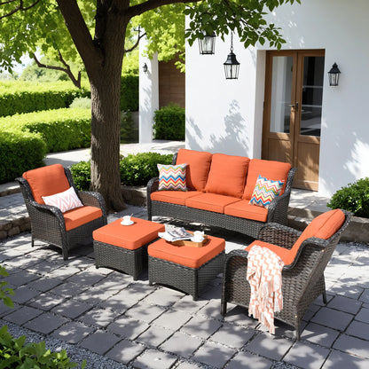5 -Piece Wicker Patio Conversation Set with Gray Cushions Included