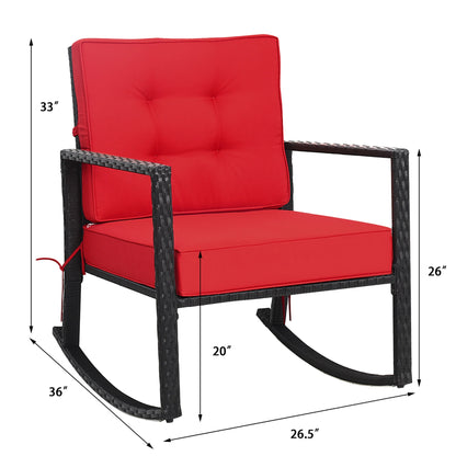 Patio Rattan Rocker Chair Outdoor Glider Wicker Rocking Chair Cushion Lawn Red