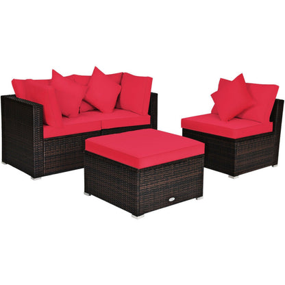4 Pieces Patio Rattan Furniture Set with Removable Cushions and Pillows