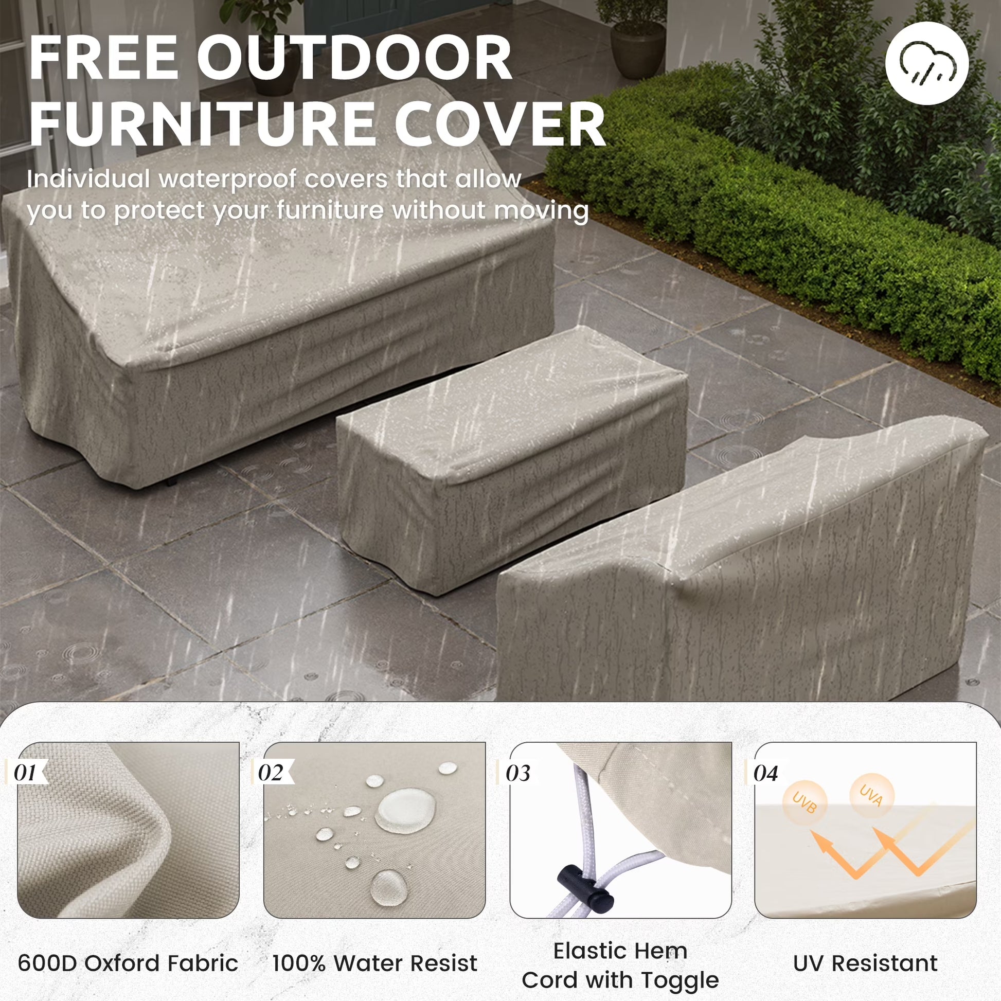 Aluminum Patio Furniture,Outdoor Metal Sectional Sofa with Table and Waterproof Covers,White Modern Patio Furniture Set for Garden Backyard