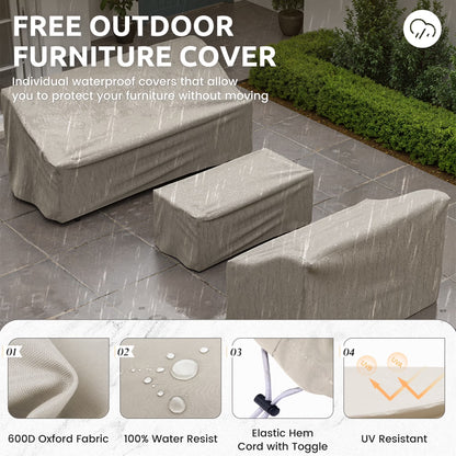 Aluminum Patio Furniture,Outdoor Metal Sectional Sofa with Table and Waterproof Covers,White Modern Patio Furniture Set for Garden Backyard