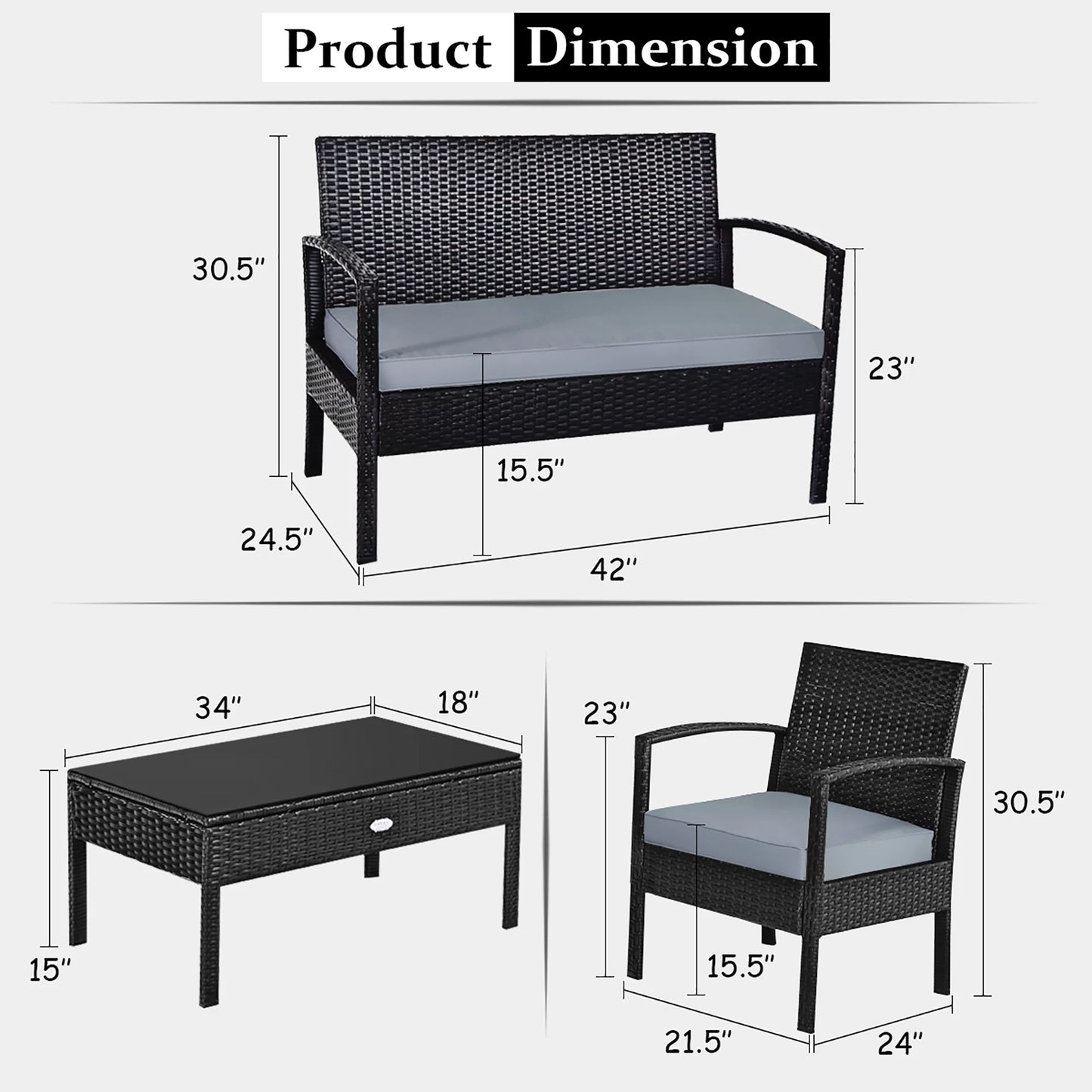8PCS Patio Rattan Furniture Set Garden Deck