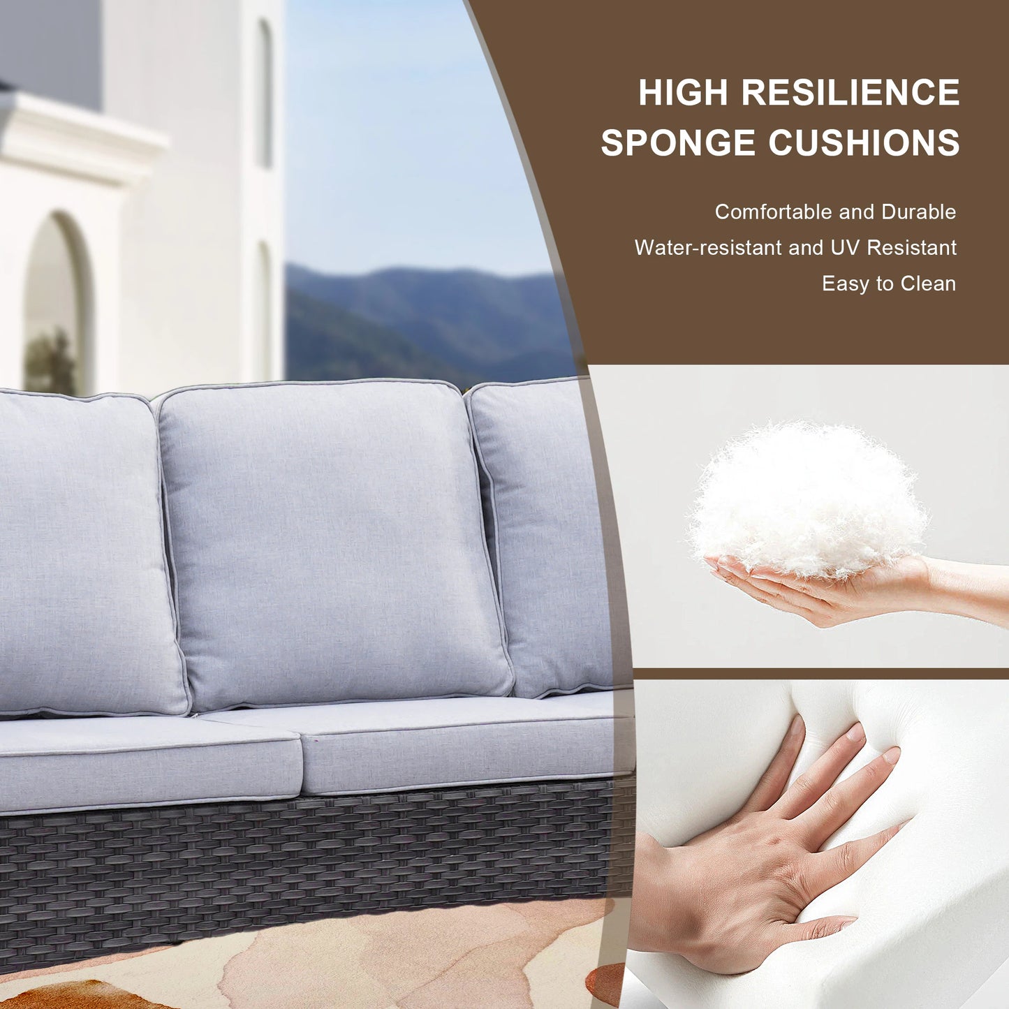 5 -Piece Wicker Patio Conversation Set with Gray Cushions Included