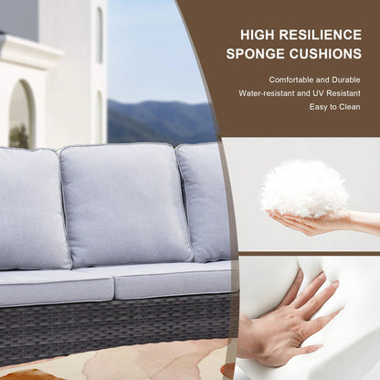 5 -Piece Wicker Patio Conversation Set with Gray Cushions Included