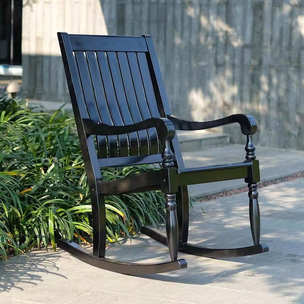 Bonn Oversized Black Wood Outdoor Rocking Chair