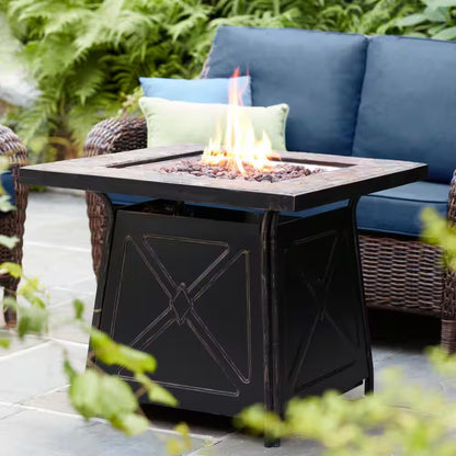 Crossridge 30.00 In. W 50000 BTU Coating Steel Propane Outdoor Fire Pit Table with Lava Rocks and Screen