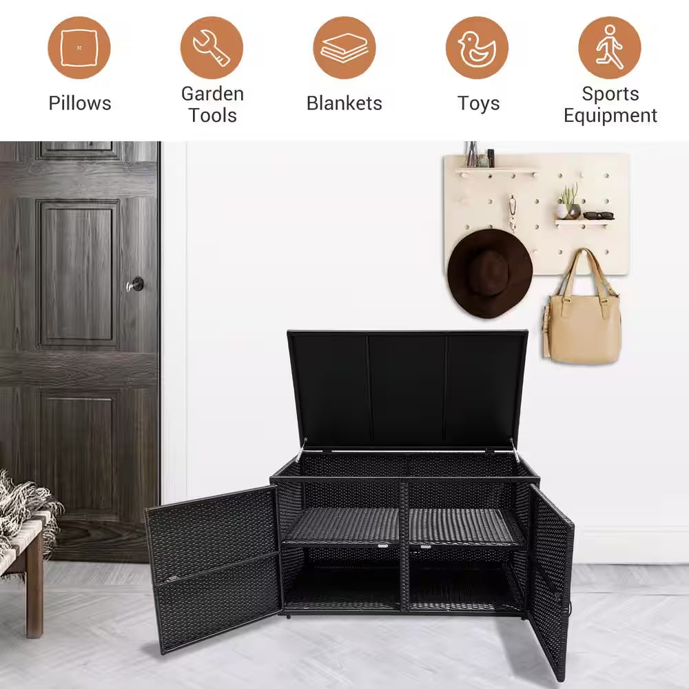 45 In. W X 23.5 In. D X 25.5 In. H Black Outdoor Garden Patio PE Rattan Outdoor Storage Cabinet (88 Gal.)