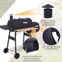 BBQ Grill Outsunny 48" Steel Portable Backyard Charcoal BBQ Grill and Offset Smoker Combo with Wheels,Portable Grill