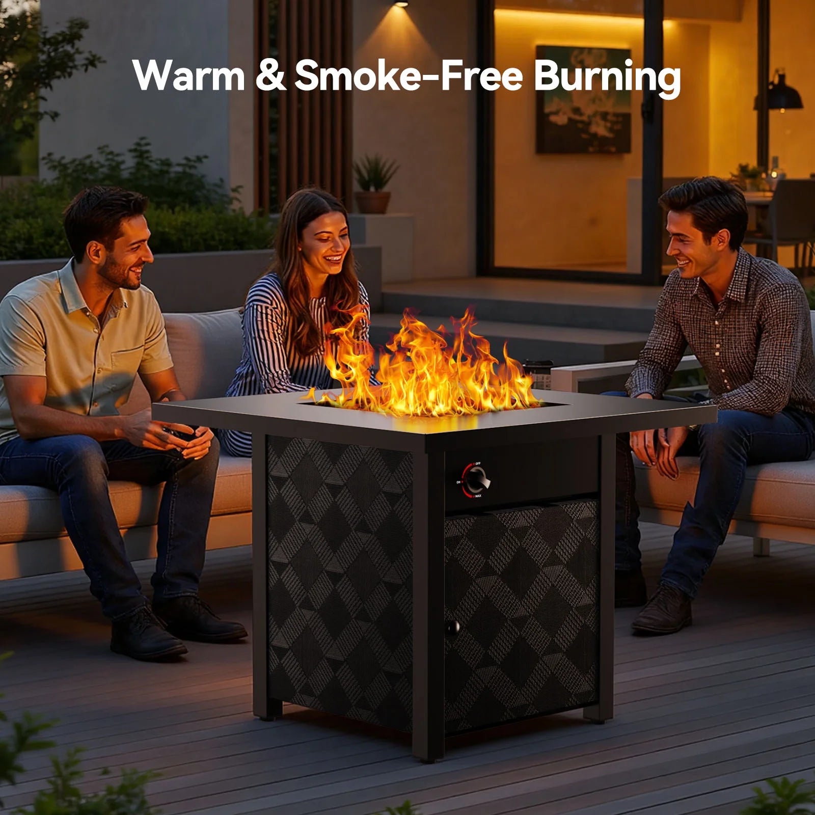 32" Propane Fire Pit, 50,000 BTU Square Gas Fire Pit Table for Patio Garden Party with Lava Rocks, Removable Lid, Csa-Certified