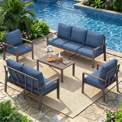 Aluminum Patio Furniture Set, Contemporary Outdoor Couch Set, Aluminum Patio Conversation Set, Blue