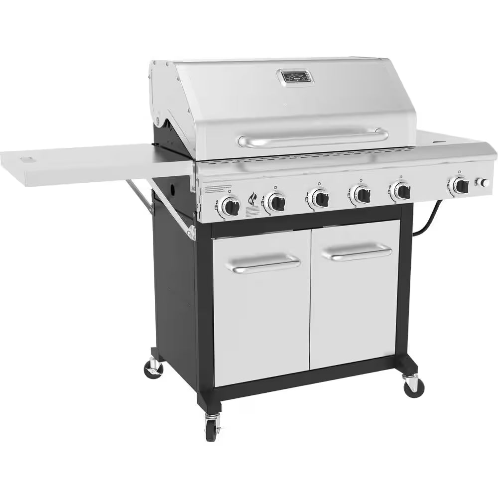 5-Burner Propane Gas Grill in Stainless Steel with Side Burner and Foldable Side Shelf