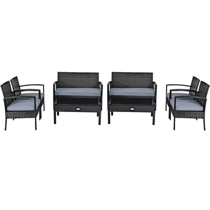 8PCS Patio Rattan Furniture Set Garden Deck