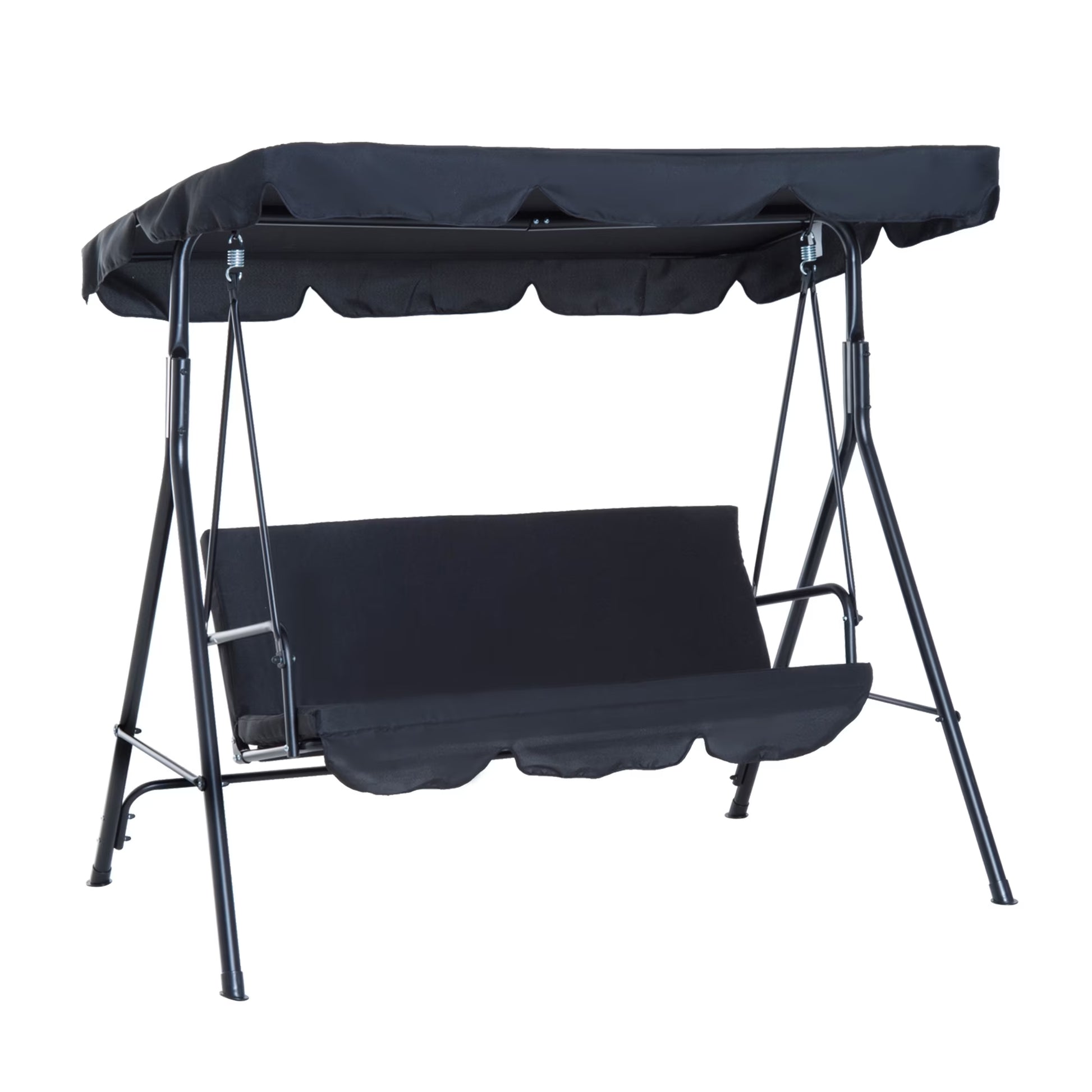 3-Seat Outdoor Patio Swing Chair with Removable Cushion, Steel Frame Stand and Adjustable Tilt Canopy for Patio, Garden, Poolside, Balcony, Backyard, Black
