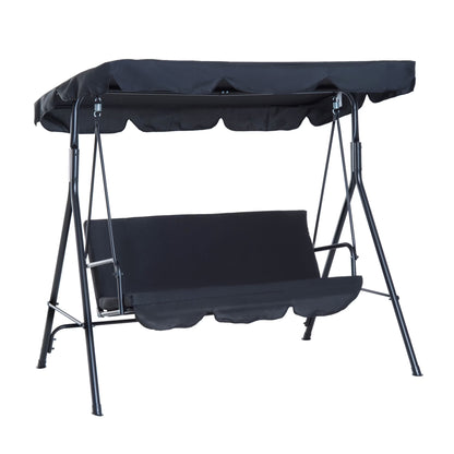 3-Seat Outdoor Patio Swing Chair with Removable Cushion, Steel Frame Stand and Adjustable Tilt Canopy for Patio, Garden, Poolside, Balcony, Backyard, Black