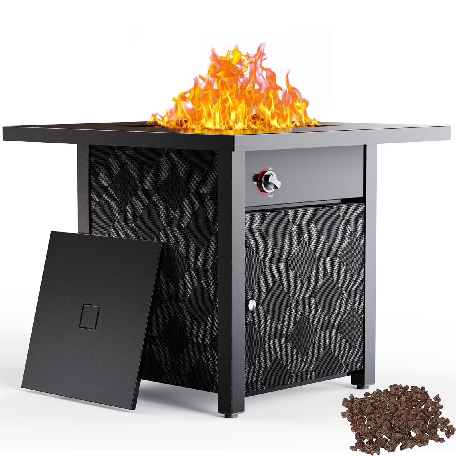 32" Propane Fire Pit, 50,000 BTU Square Gas Fire Pit Table for Patio Garden Party with Lava Rocks, Removable Lid, Csa-Certified