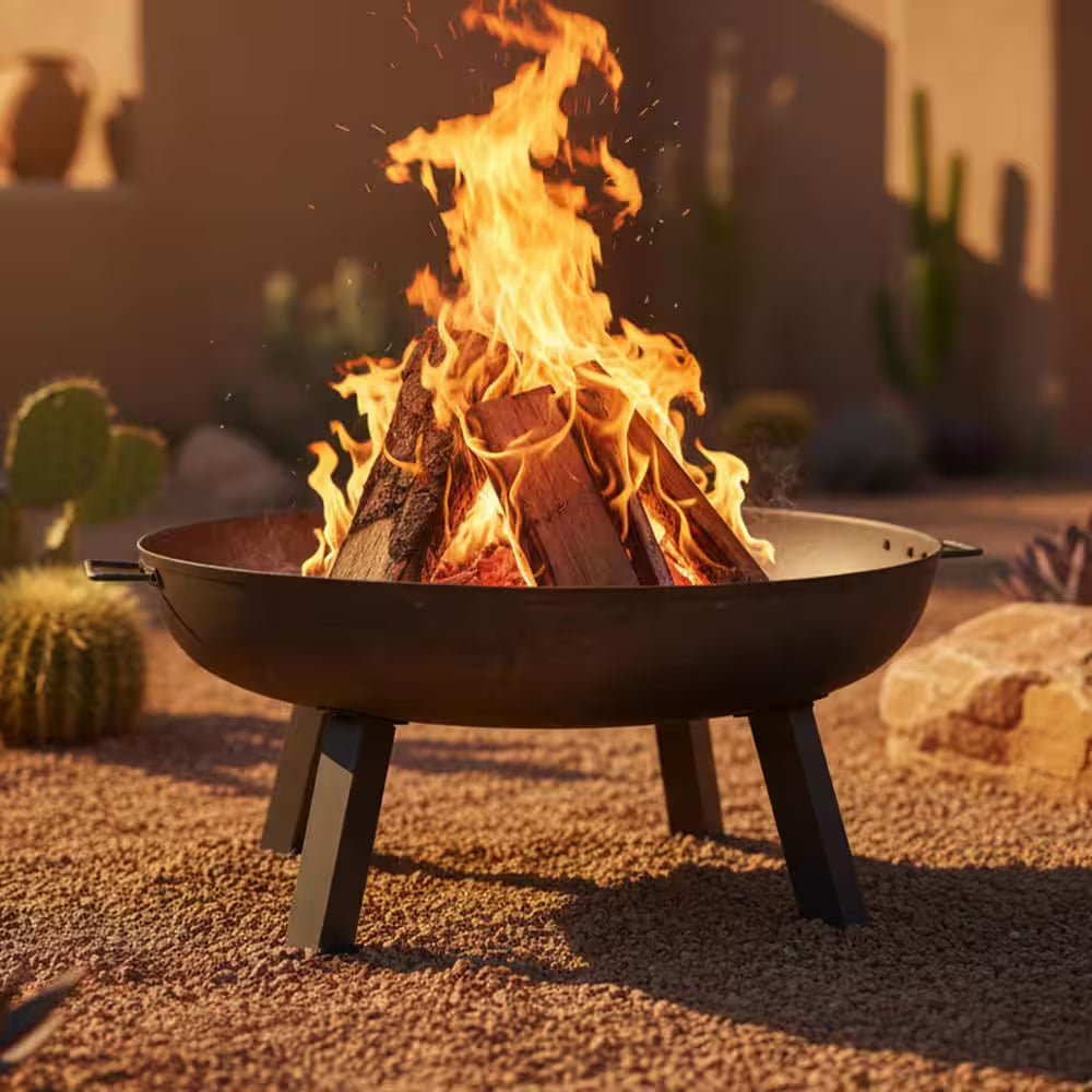 34 In. X 15 In. round Cast Iron Wood Burning Fire Pit Bowl in Steel