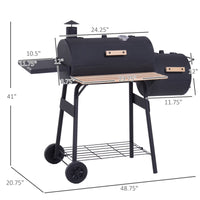 BBQ Grill Outsunny 48" Steel Portable Backyard Charcoal BBQ Grill and Offset Smoker Combo with Wheels,Portable Grill