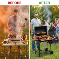 BBQ Grill Outsunny 48" Steel Portable Backyard Charcoal BBQ Grill and Offset Smoker Combo with Wheels,Portable Grill — Before & After