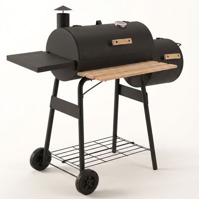 Charcoal BBQ Grill Built for Outdoor Cooking, 48 Inch Steel Construction, Offset Smoker, Portable Wheels