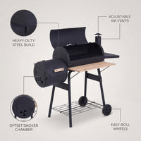 BBQ Grill Outsunny 48" Steel Portable Backyard Charcoal BBQ Grill and Offset Smoker Combo with Wheels,Portable Grill — infographic