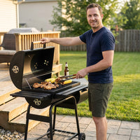 BBQ Grill Outsunny 48" Steel Portable Backyard Charcoal BBQ Grill and Offset Smoker Combo with Wheels,Portable Grill — Lifestyle