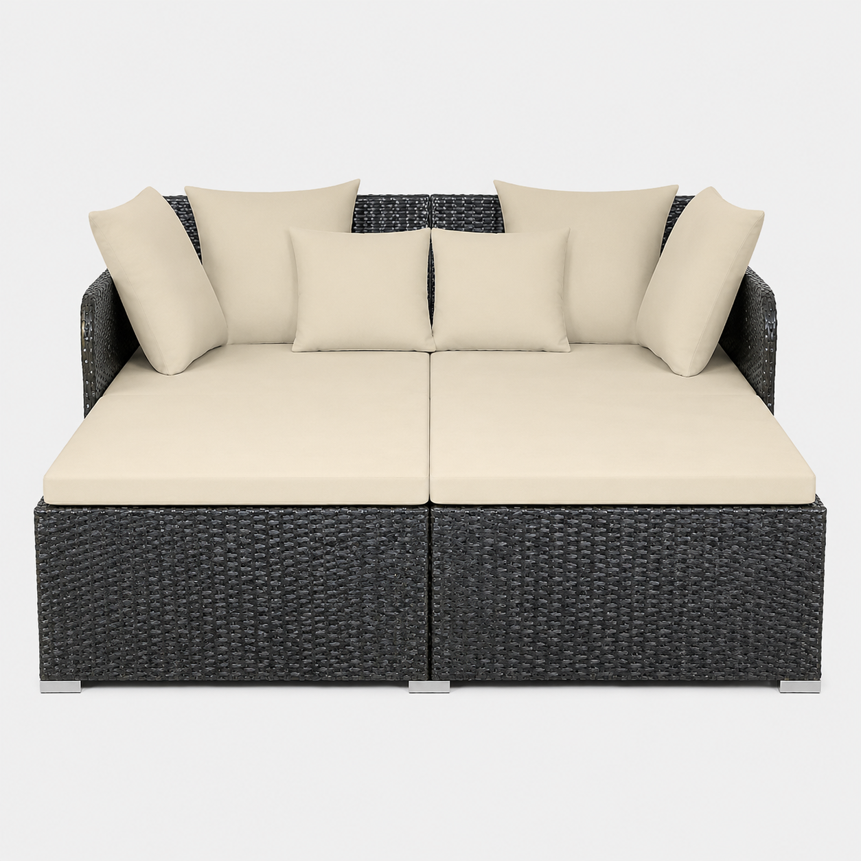 Outdoor Patio Rattan Daybed Pillows Cushioned Sofa Furniture Navy