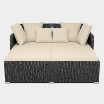 Outdoor Patio Rattan Daybed Pillows Cushioned Sofa Furniture Navy