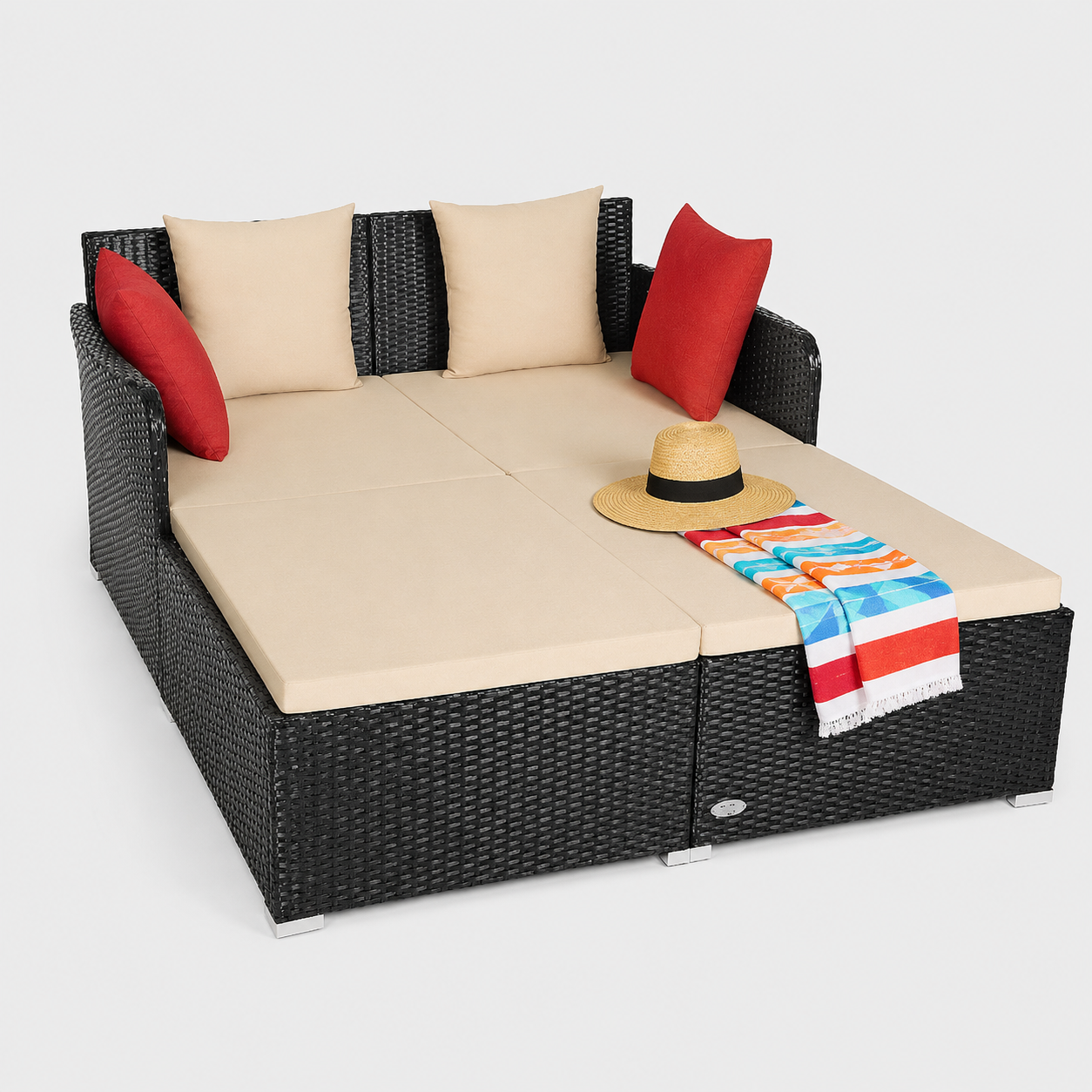 Outdoor Patio Rattan Daybed Pillows Cushioned Sofa Furniture Navy
