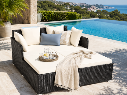 Outdoor Patio Rattan Daybed Pillows Cushioned Sofa Furniture Navy