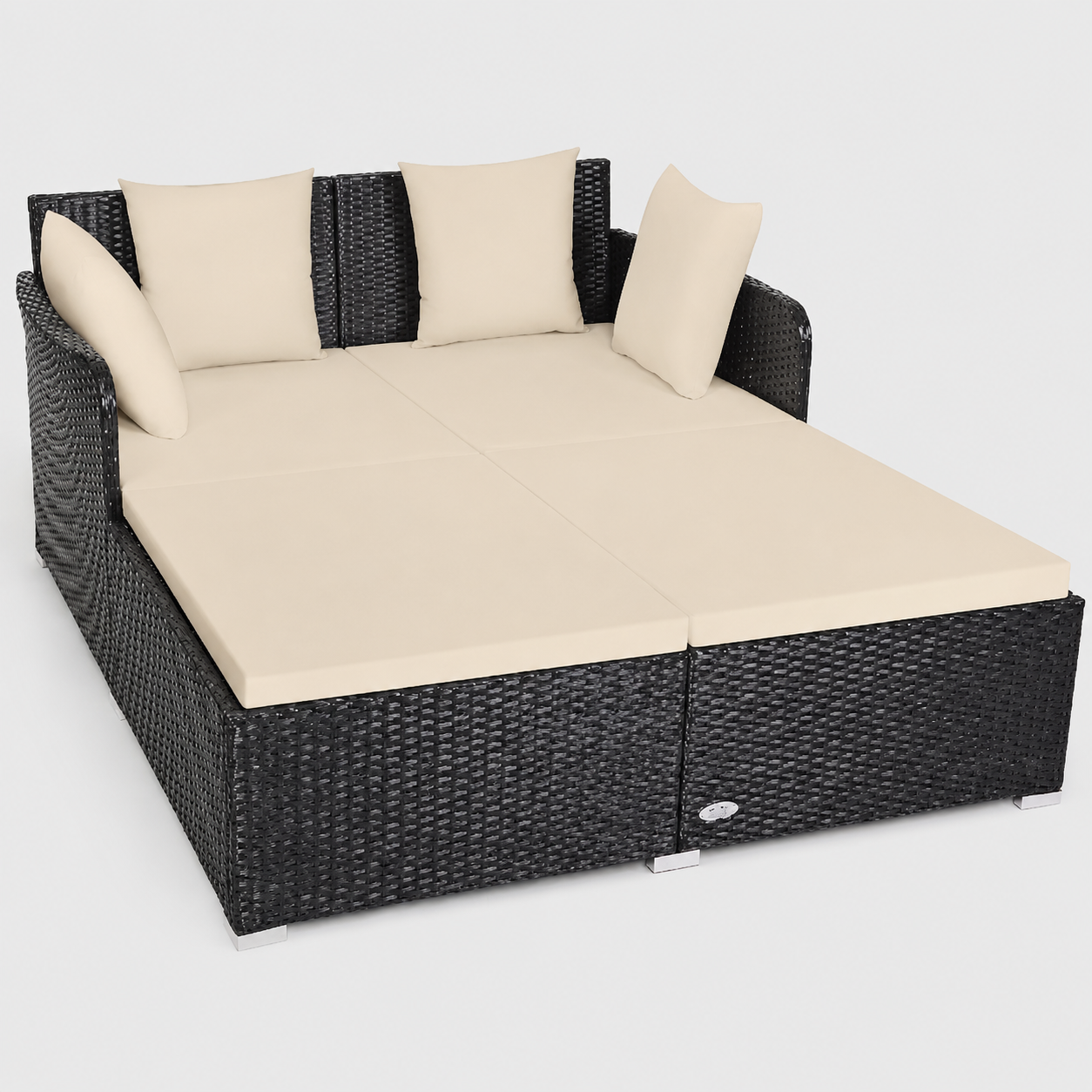 Outdoor Patio Rattan Daybed Pillows Cushioned Sofa Furniture Navy