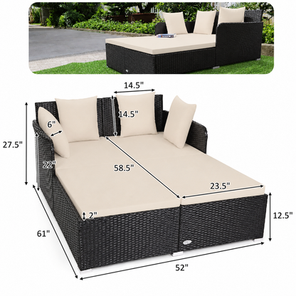 Outdoor Patio Rattan Daybed Pillows Cushioned Sofa Furniture Navy