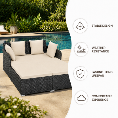 Outdoor Patio Rattan Daybed Pillows Cushioned Sofa Furniture Navy