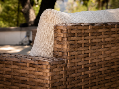 Brookbury 4-Piece Outdoor Wicker Patio Sectional Dining Set, Beige Cushions