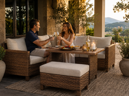 Brookbury 4-Piece Outdoor Wicker Patio Sectional Dining Set, Beige Cushions