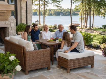 Brookbury 4-Piece Outdoor Wicker Patio Sectional Dining Set, Beige Cushions