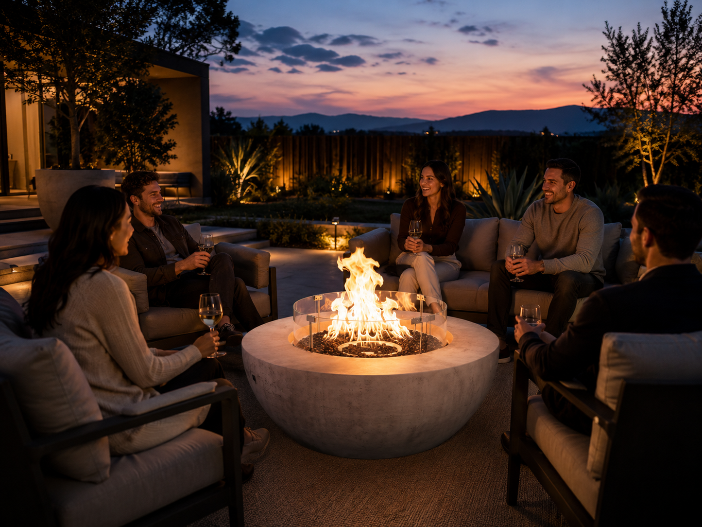 Propane Fire Pit, Outdoor Concrete Gas Fire Pit, 39 in Tabletop with Lava Rocks, Lid,Rain Cover,Adjust Flame Height Camping Firepit for Heating, 50000 BTU