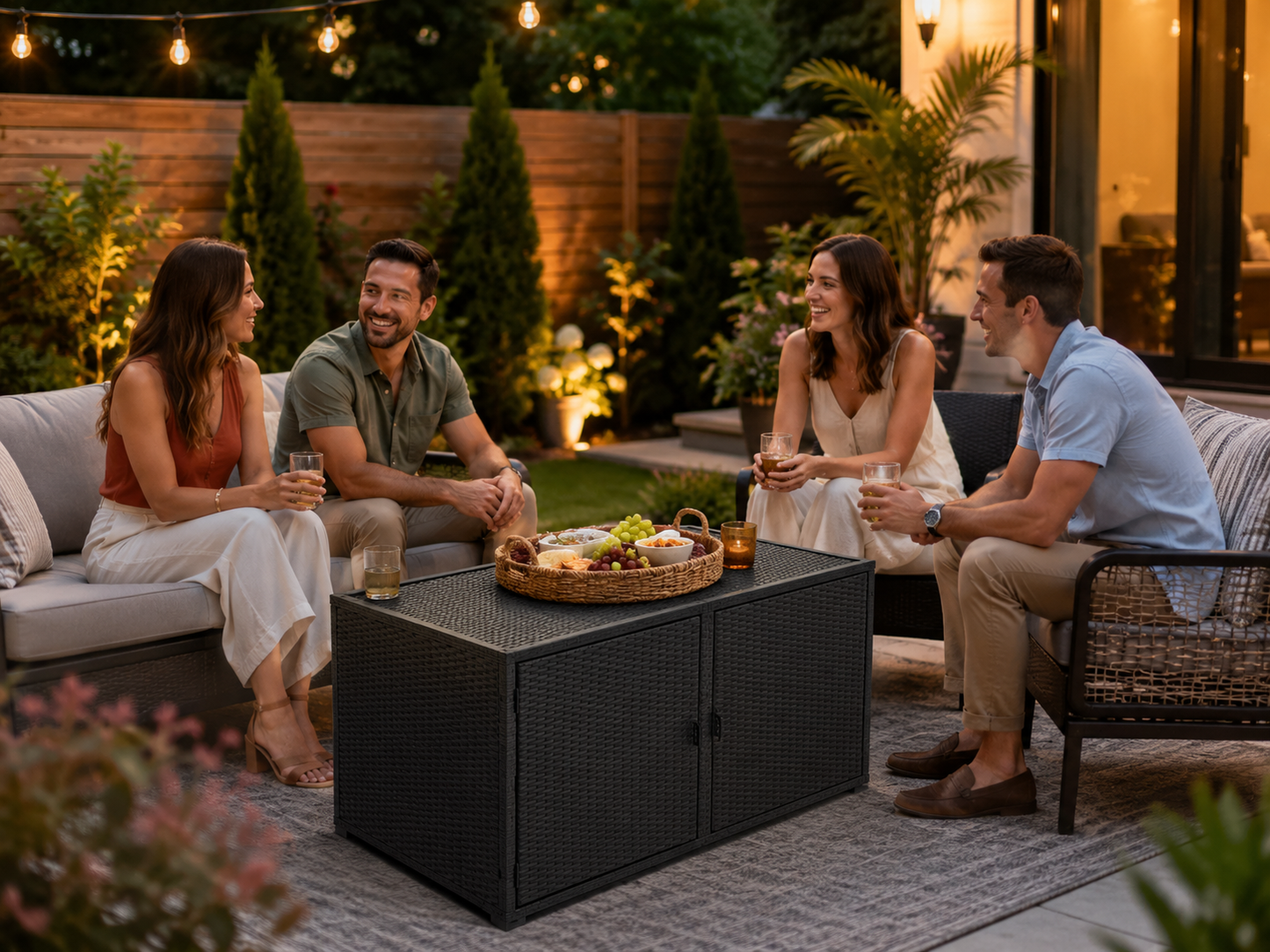 45 In. W X 23.5 In. D X 25.5 In. H Black Outdoor Garden Patio PE Rattan Outdoor Storage Cabinet (88 Gal.)