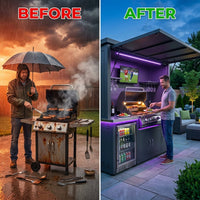 Customized Multi Functional Outdoor Kitchen BBQ Pod with Shelter Moisture Resistant Stainless Steel Outdoor Kitchen Patio Shed — Before & After