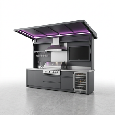 Outdoor Kitchen BBQ Pod Built for Entertainment, Moisture Resistant Stainless Steel, Modular Design, Shelter