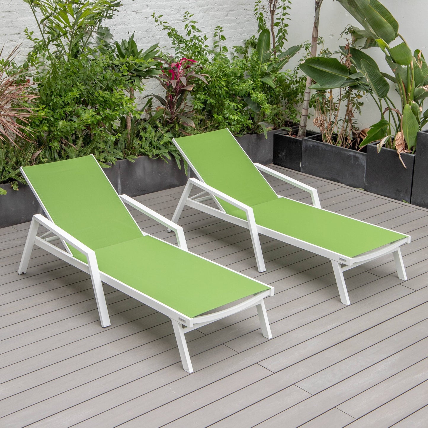 Marlin Patio Chaise Lounge Aluminum White Arms Set of 2 Dark Gray