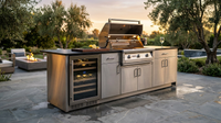 Modular Outdoor Kitchen BBQ Island, 104" Outdoor Kitchen Propane Gas Island Grill with Sink, Compact Refrigerator, Storage Cabinets, Rotisserie Kit (Silver, 104") — Lifestyle