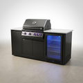 Outdoor Kitchen Island Built for Premium Entertaining, 70" Black Stainless Steel, 32" Grill, Built-In Fridge
