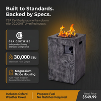 Outdoor Propane Fire Pit, 30000 BTU Column Propane Fire Pit, Wood-Look Surface — Results & Stats