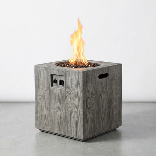 Outdoor Propane Fire Pit, 30000 BTU Column Propane Fire Pit, Wood-Look Surface — Studio Shot