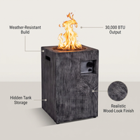 Outdoor Propane Fire Pit, 30000 BTU Column Propane Fire Pit, Wood-Look Surface — infographic